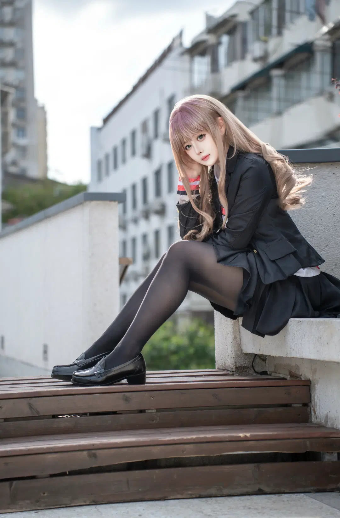 少女写真, 黑丝, 校园风制服, 南梦芽cos, 乐福鞋