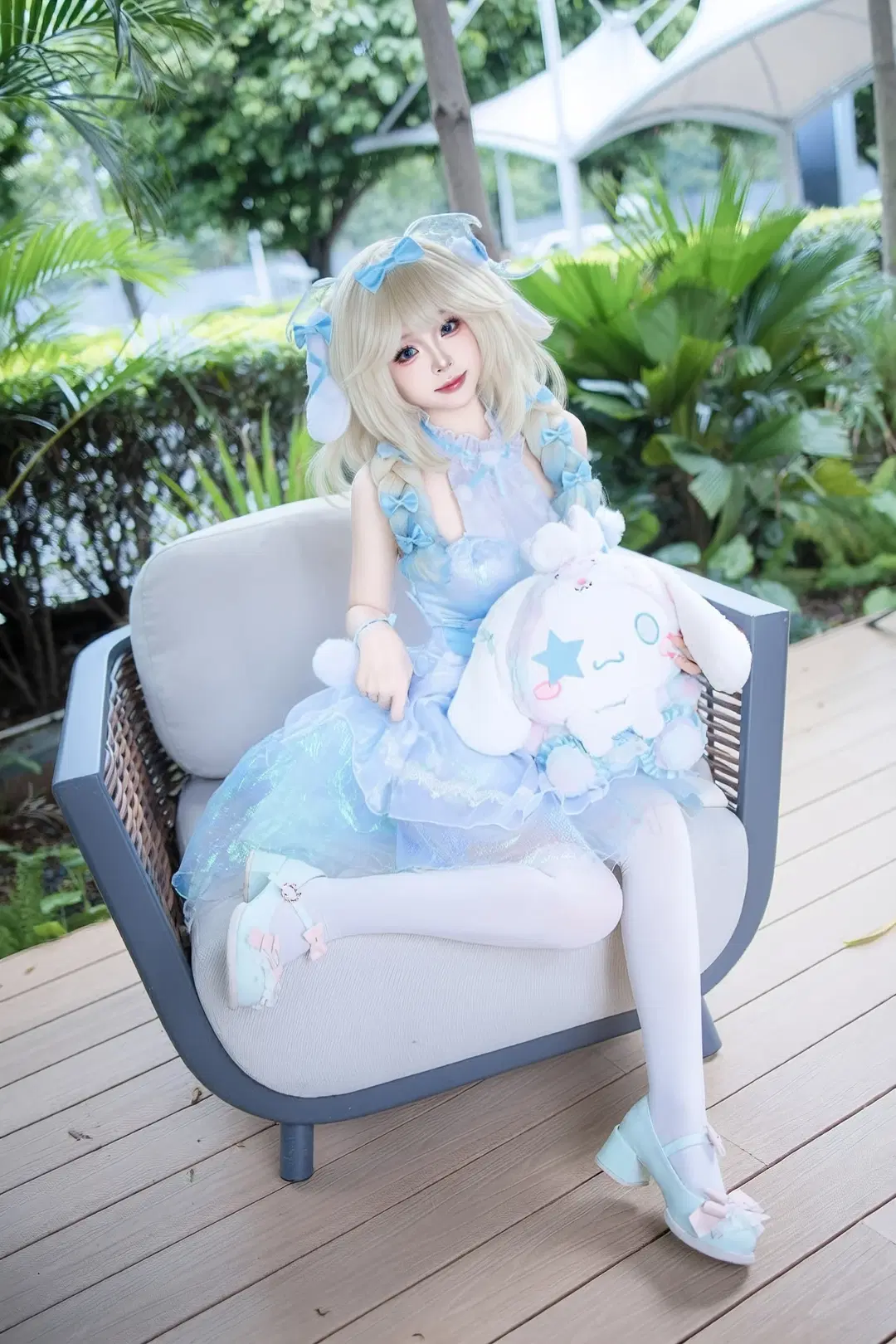 Cinnamoroll, Cute style, Yaoyao princess cosplay, White stockings, light blue tulle skirt