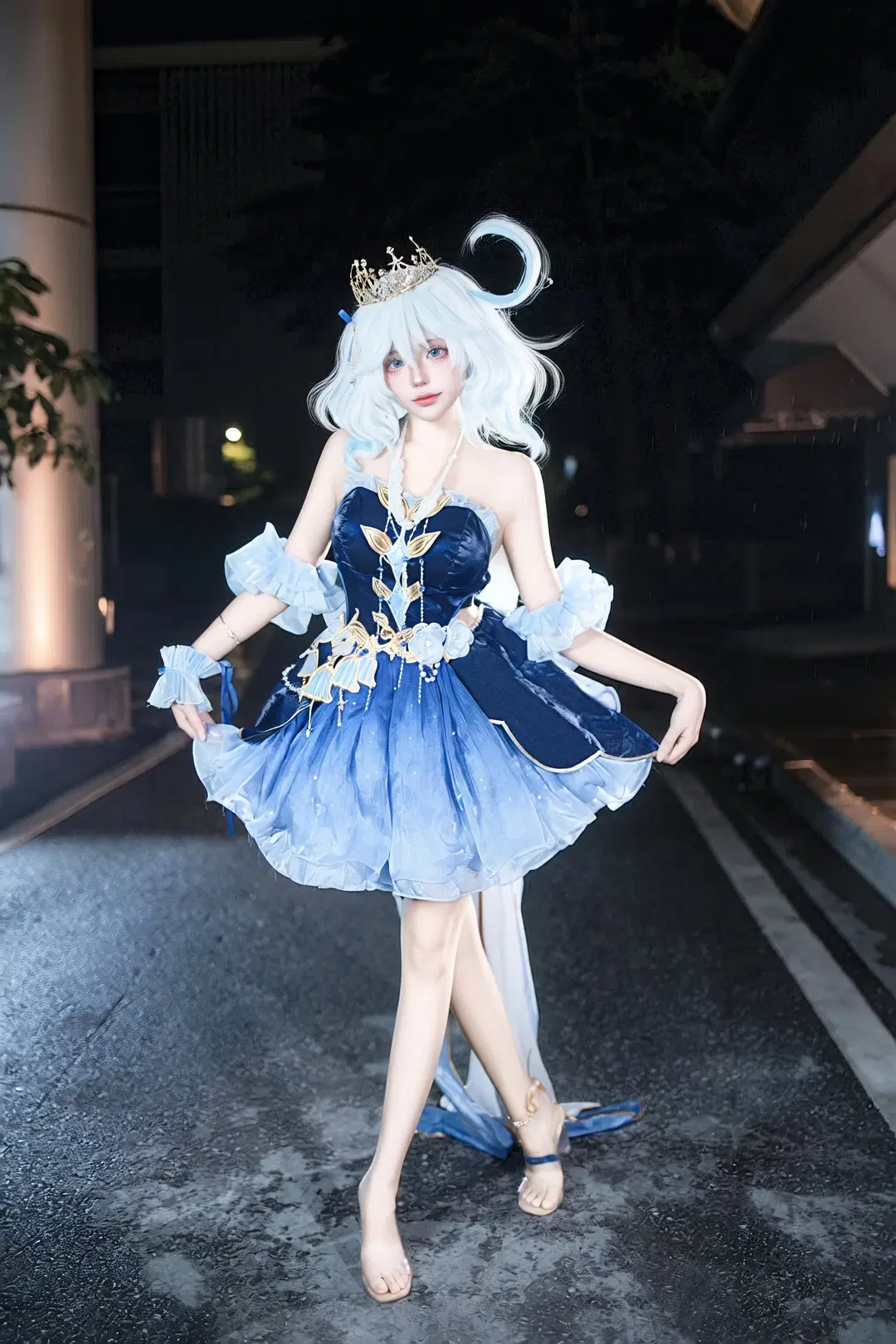 原神, 二次元摄影, 芙宁娜cos, 礼服cos, 蓝白假发