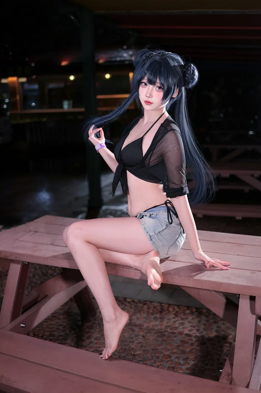 Blue Archive, Ryuge Kisaki cosplay, Summer outfit, Anime cosplay, Night portrait