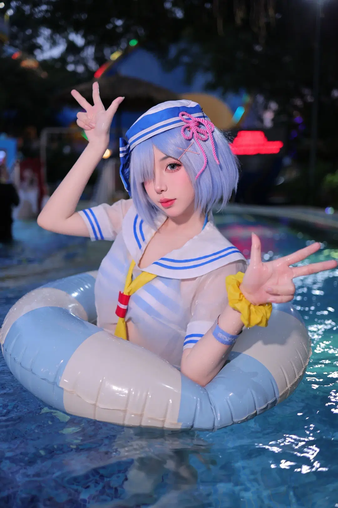 【雷姆cos】从零开始的异世界生活，泳池夜晚的蓝色心动 - 晓歪xyyy - 第3张