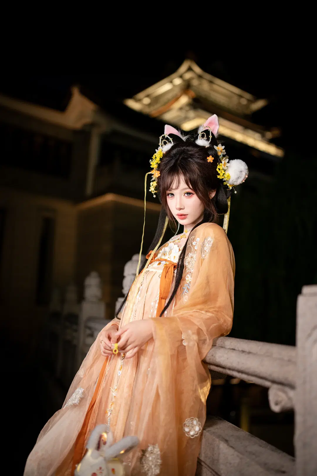 玉兔中秋妝造 橘色輕紗古風漢服夜景寫真 - Y3 - 第10張