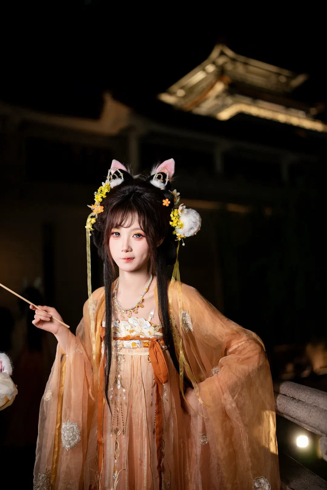 玉兔中秋妝造 橘色輕紗古風漢服夜景寫真 - Y3 - 第11張