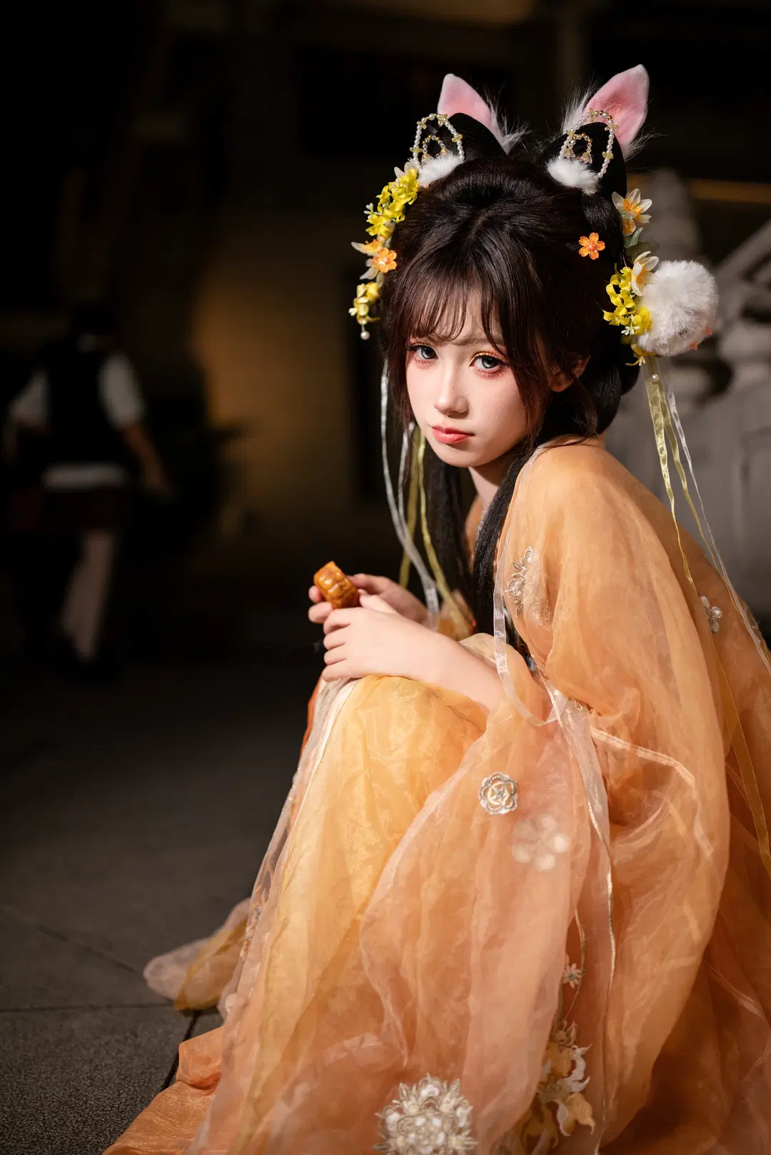 玉兔中秋妝造 橘色輕紗古風漢服夜景寫真 - Y3 - 第12張