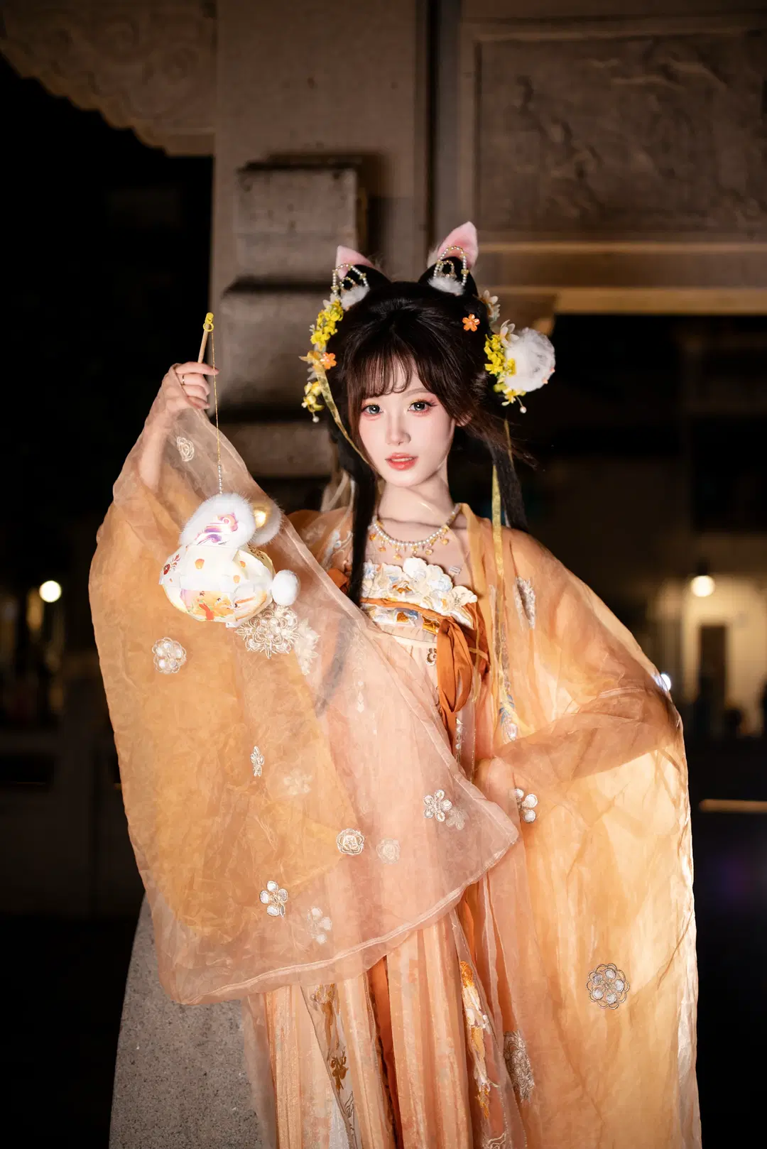 玉兔中秋妝造 橘色輕紗古風漢服夜景寫真 - Y3 - 第2張
