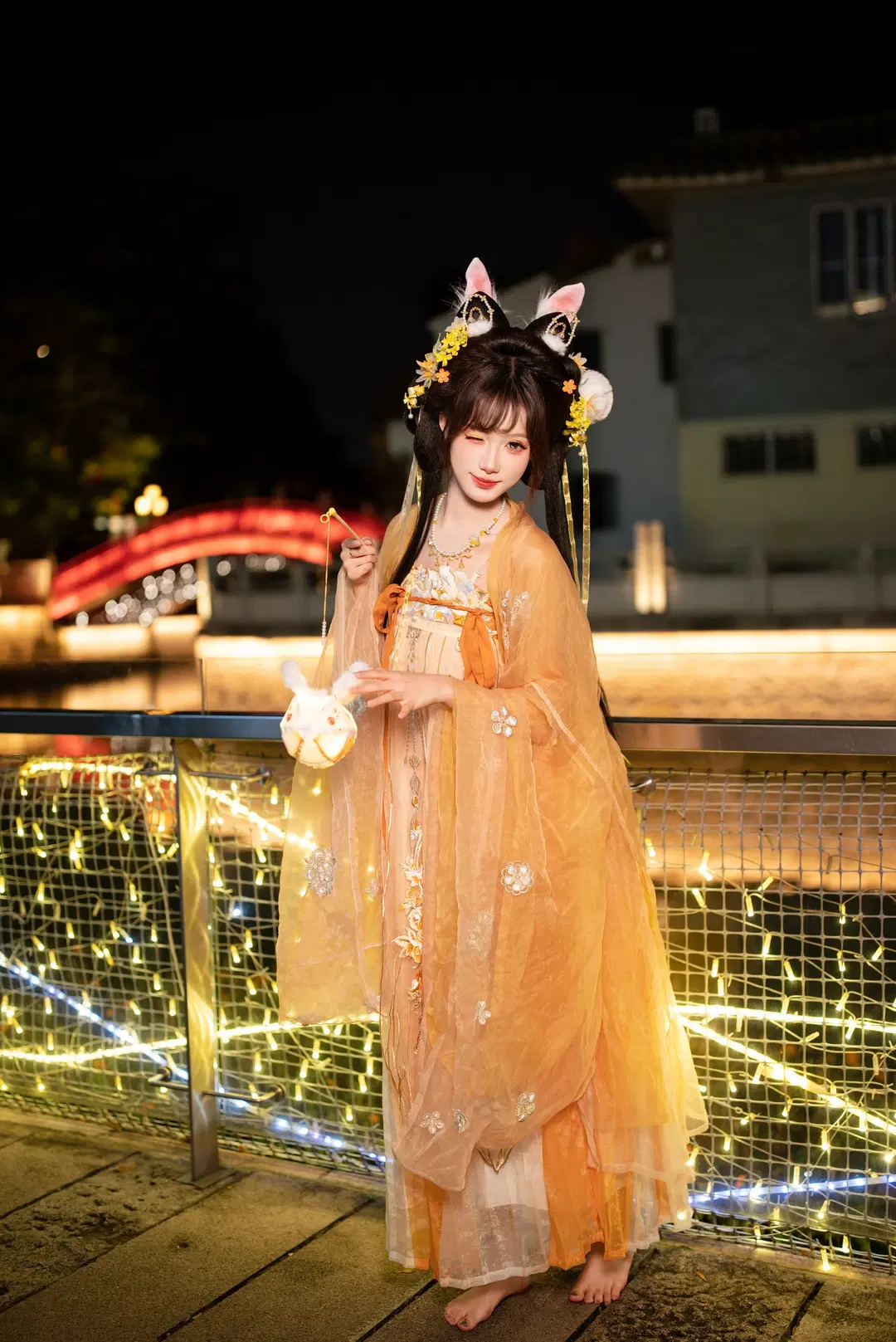 玉兔中秋妝造 橘色輕紗古風漢服夜景寫真 - Y3 - 第3張