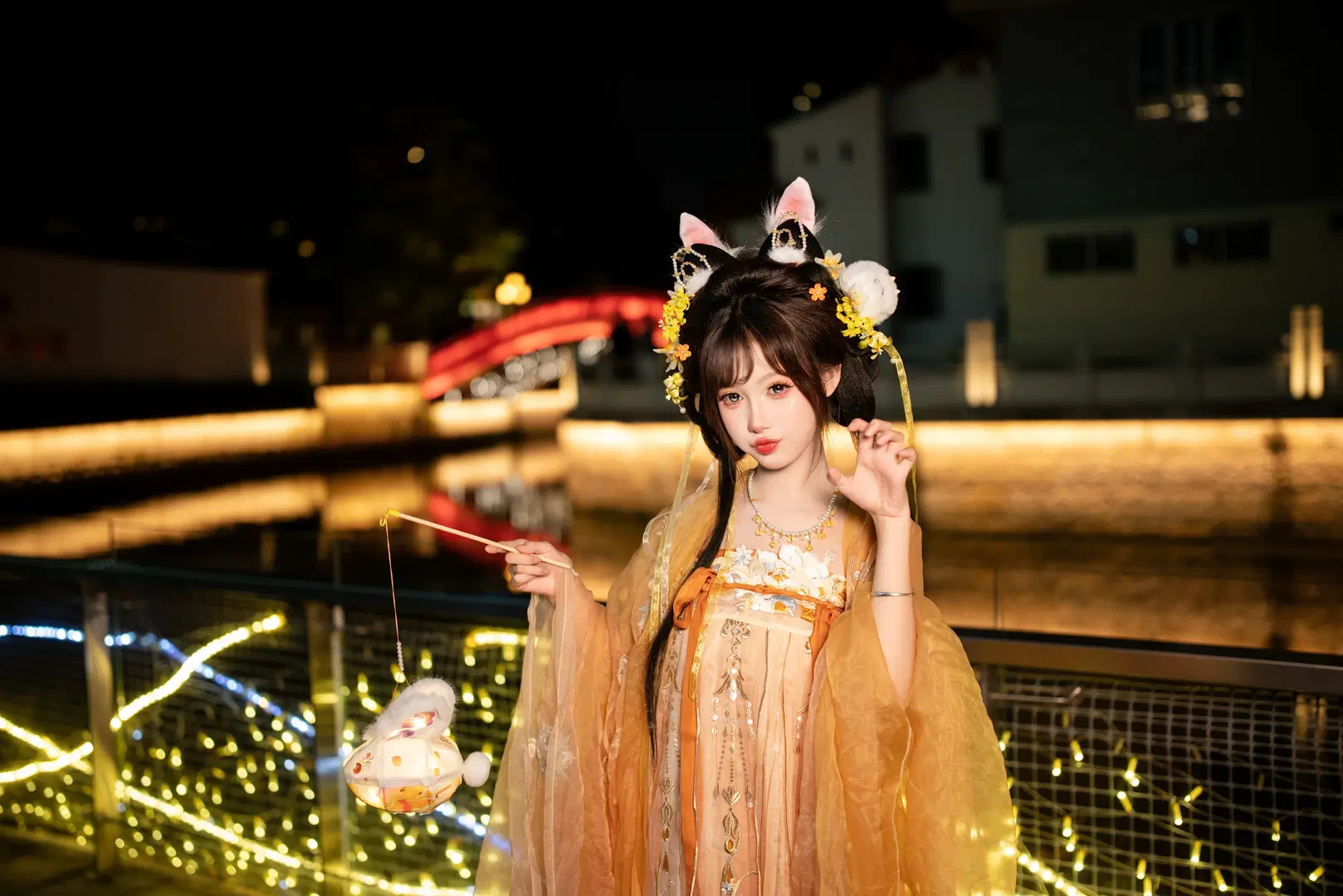 玉兔中秋妝造 橘色輕紗古風漢服夜景寫真 - Y3 - 第4張