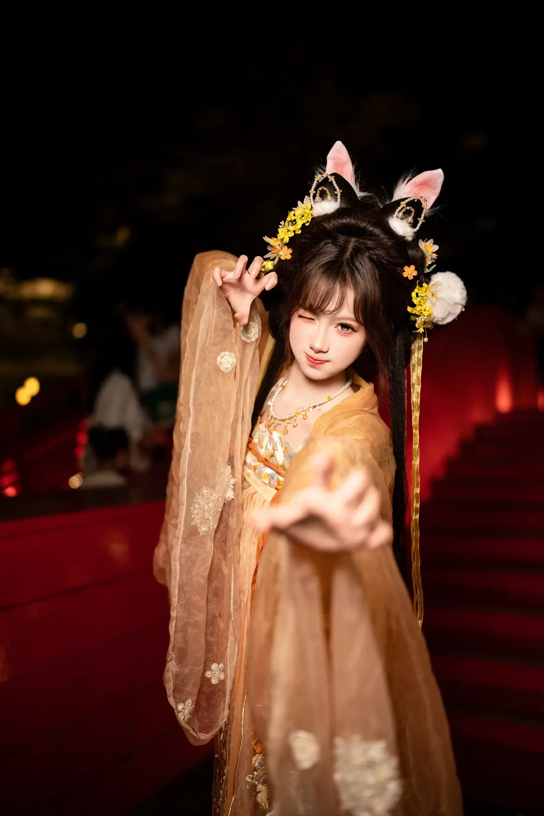 玉兔中秋妝造 橘色輕紗古風漢服夜景寫真 - Y3 - 第7張
