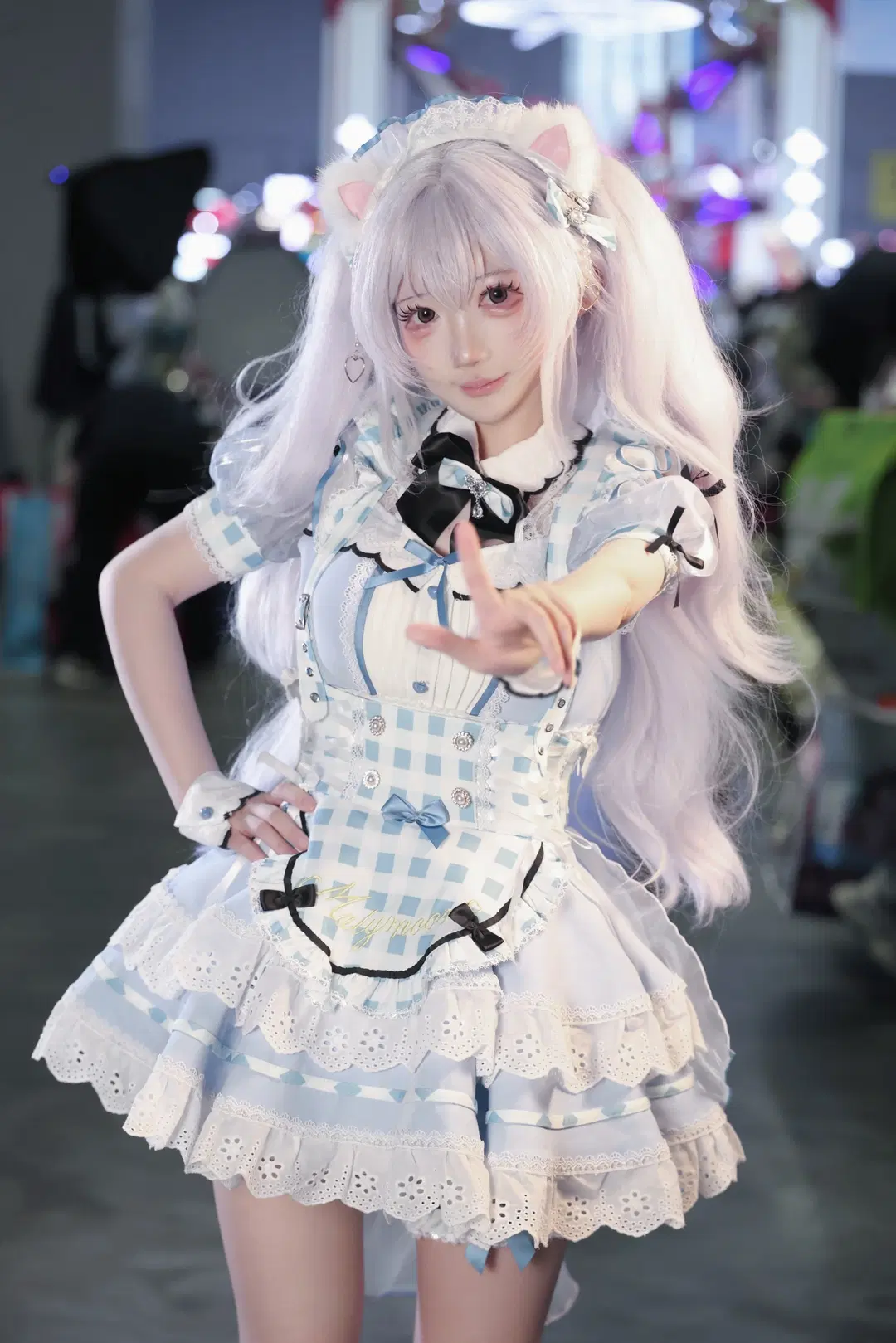 漫展場照, 女僕裝cosplay, 貓娘cos, malymoon, 藍白格紋