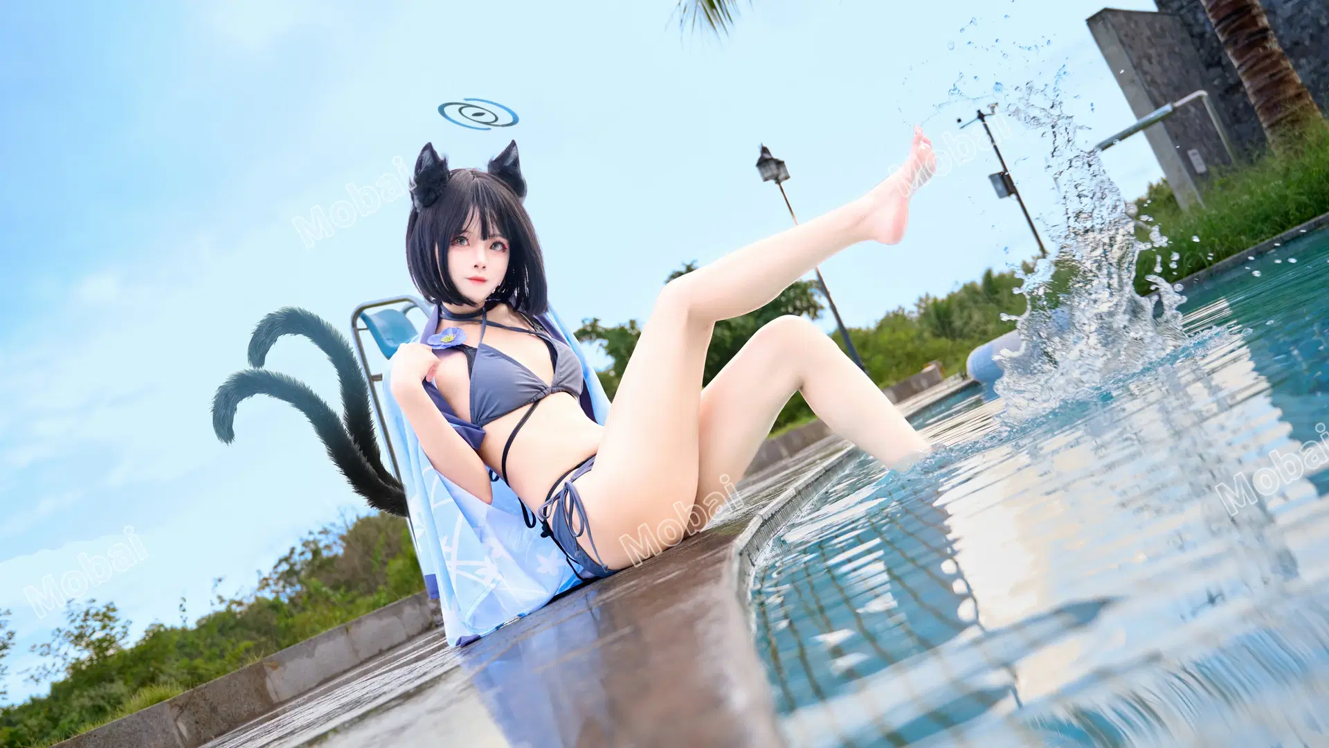 蔚蓝档案, 泳装cos, 桐生桔梗cos, 猫娘cos, 夏日