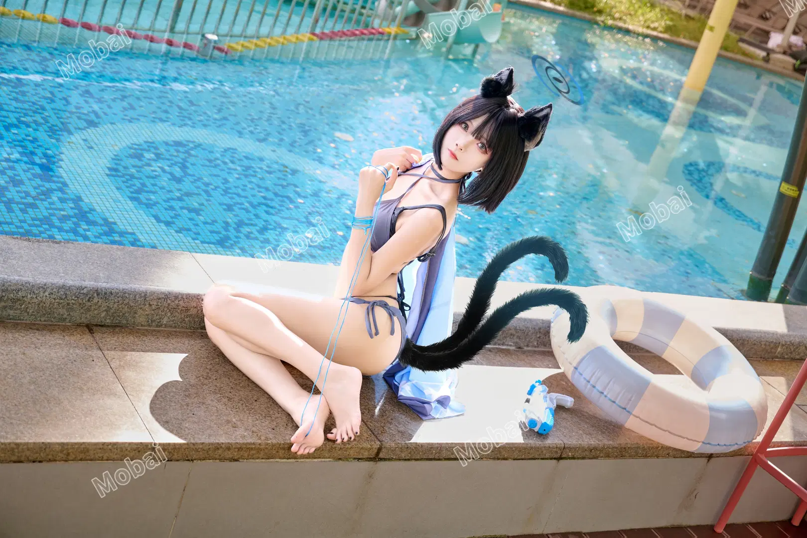 【桐生キキョウ コスプレ】夏のプールサイドに佇む猫娘、清涼なひととき - Mobai哒哒哒 - 8枚目