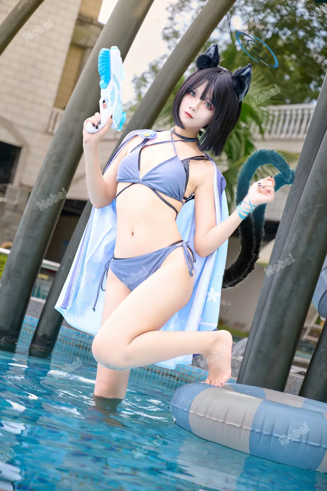 【桐生キキョウ コスプレ】夏のプールサイドに佇む猫娘、清涼なひととき - Mobai哒哒哒 - 9枚目