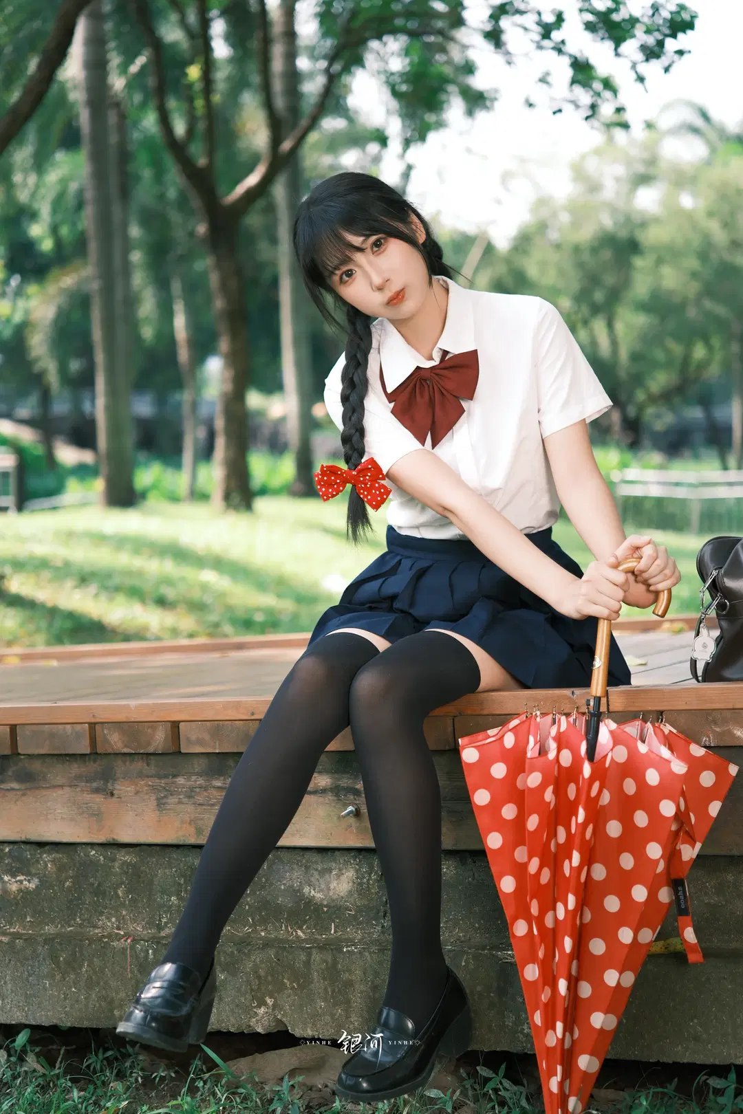 Sunlit JK Sweet Girl: A Refreshing Afternoon with Long Legs in Black Stockings by 雪风大王 - Image 10