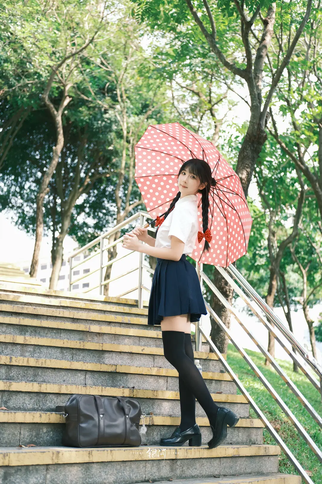 Sunlit JK Sweet Girl: A Refreshing Afternoon with Long Legs in Black Stockings by 雪风大王 - Image 12