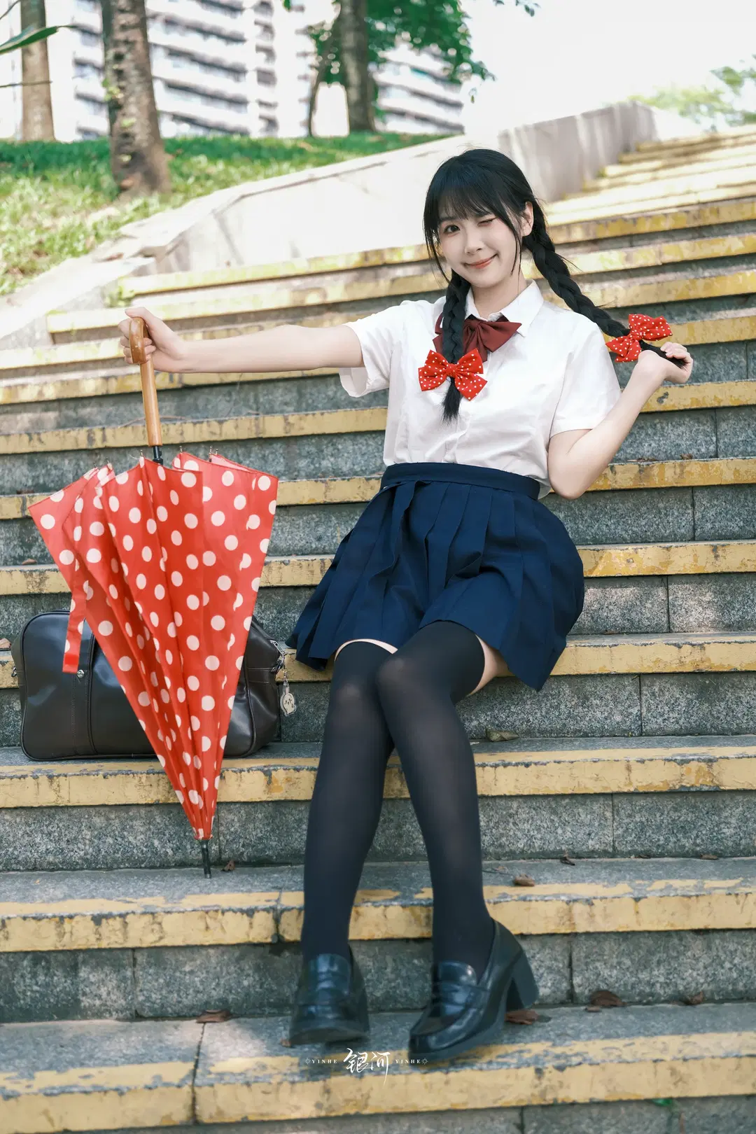 Sunlit JK Sweet Girl: A Refreshing Afternoon with Long Legs in Black Stockings by 雪风大王 - Image 13
