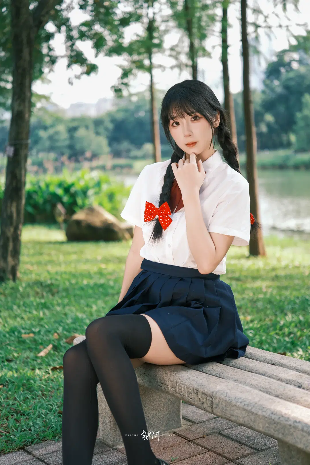 Sunlit JK Sweet Girl: A Refreshing Afternoon with Long Legs in Black Stockings by 雪风大王 - Image 14
