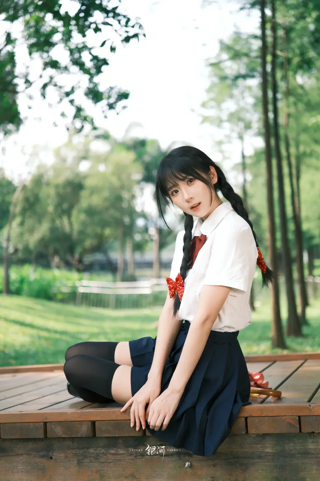 Sunlit JK Sweet Girl: A Refreshing Afternoon with Long Legs in Black Stockings by 雪风大王 - Image 4