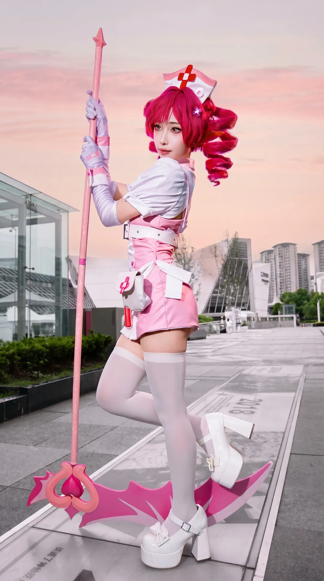 二次元cosplay, 布若cos, 白丝写真, MuseDash, 粉红护士 - 第1张