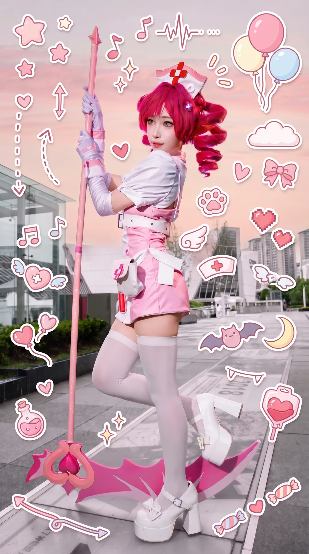 二次元cosplay, 布若cos, 白丝写真, MuseDash, 粉红护士 - 第2张