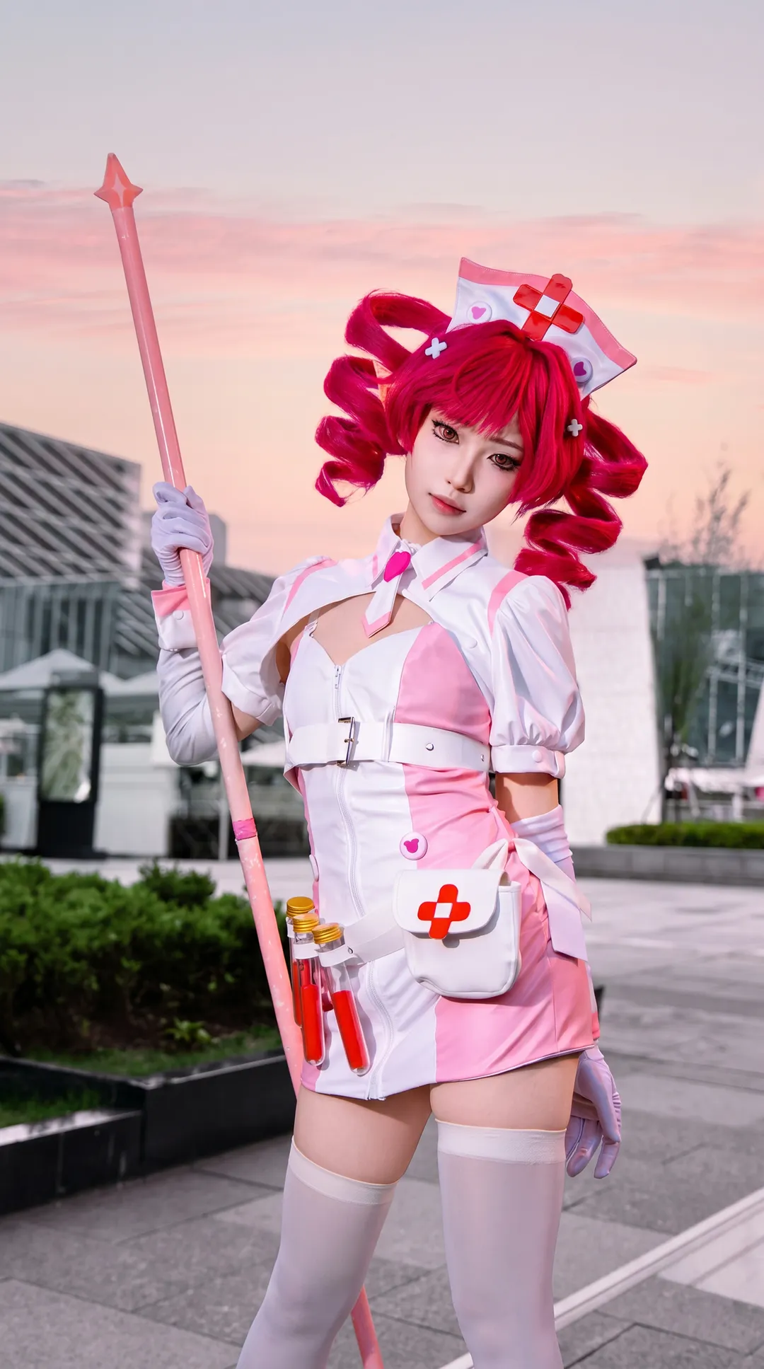 二次元cosplay, 布若cos, 白丝写真, MuseDash, 粉红护士 - 第3张