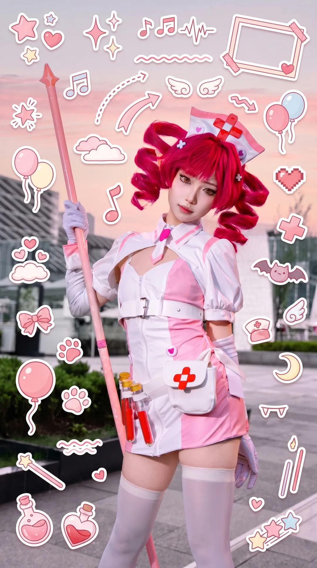 二次元cosplay, 布若cos, 白丝写真, MuseDash, 粉红护士 - 第4张