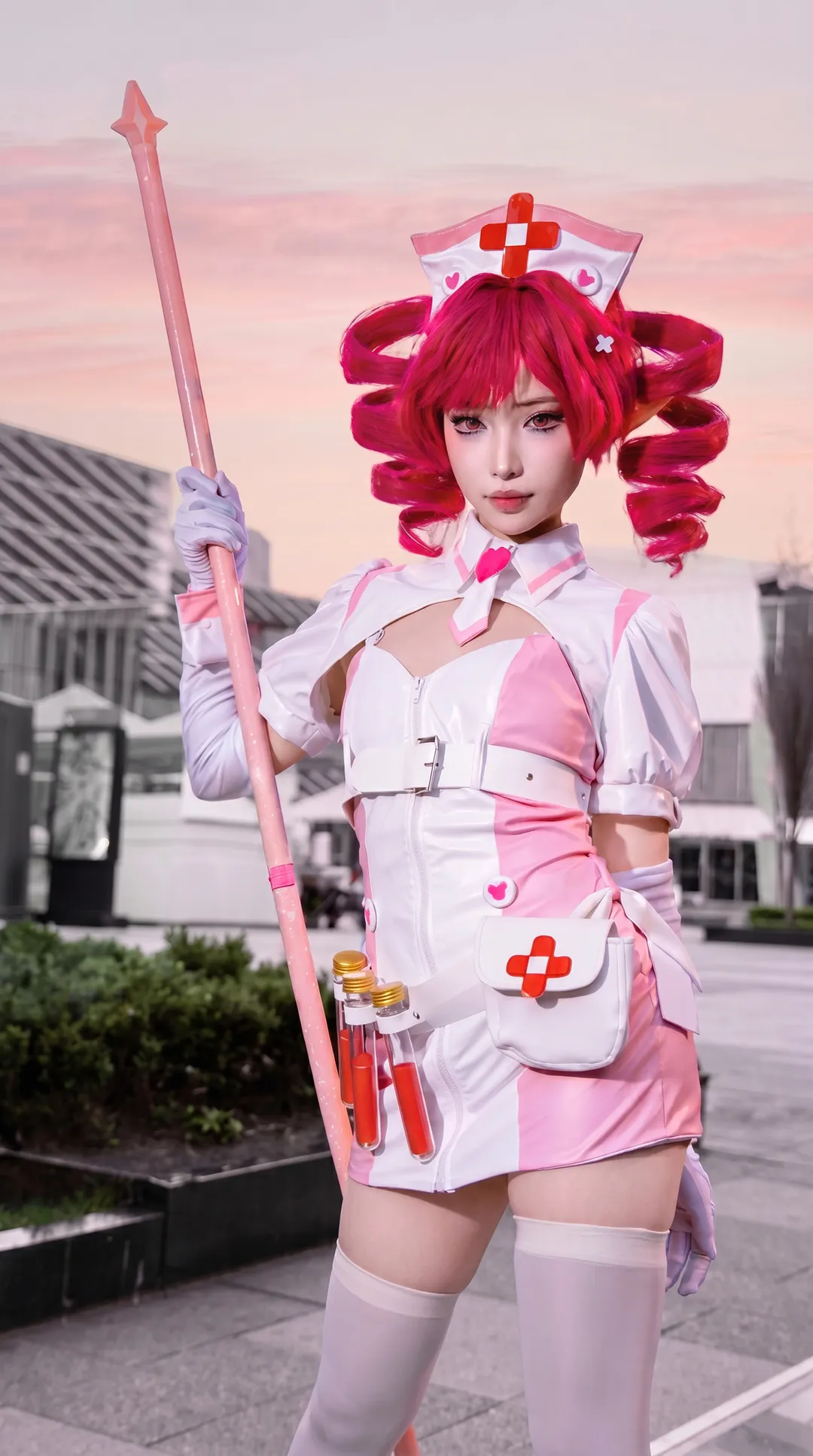 二次元cosplay, 布若cos, 白丝写真, MuseDash, 粉红护士
