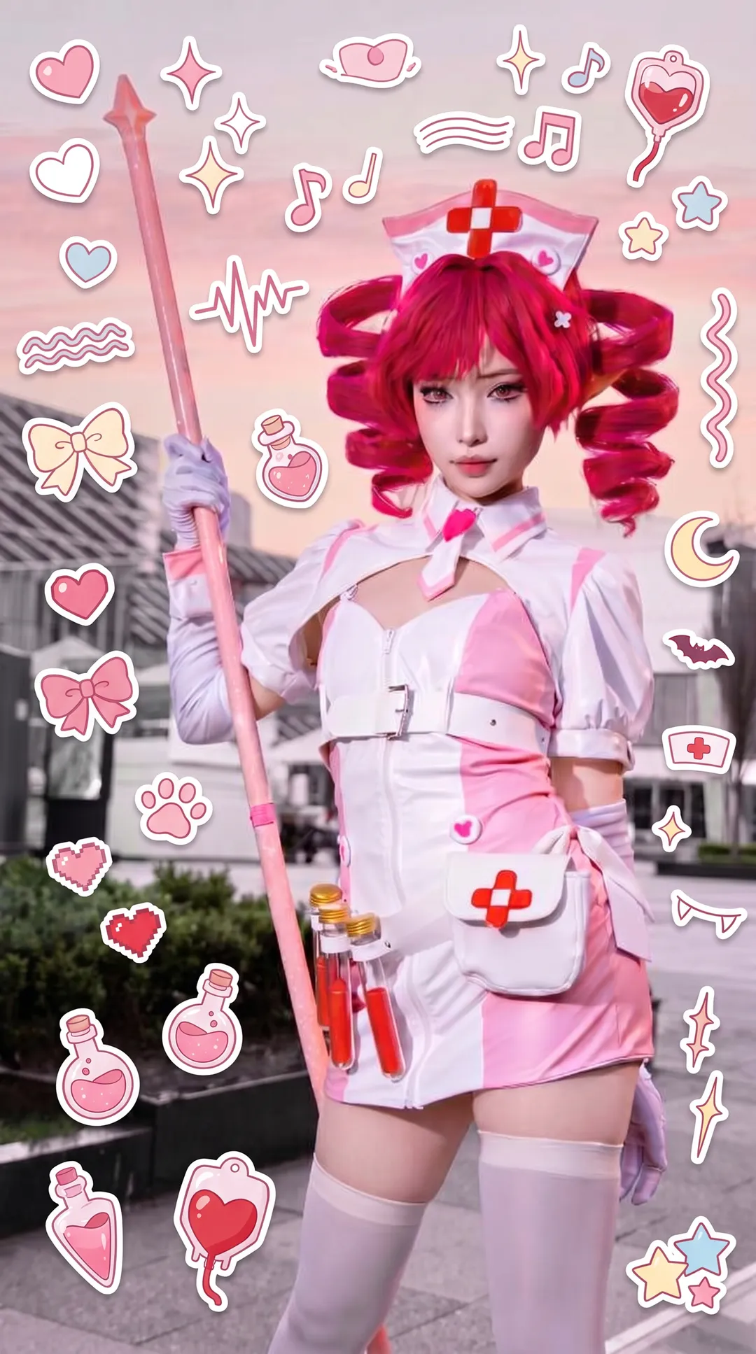 二次元cosplay, 布若cos, 白丝写真, MuseDash, 粉红护士 - 第6张