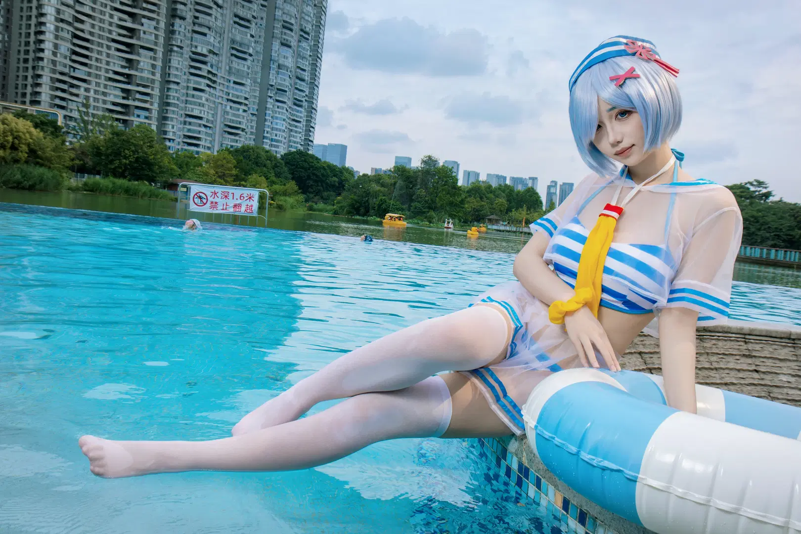 Swimsuit cosplay, Re:ZERO -Starting Life in Another World-, Anime cosplay, Rem cosplay, White stockings