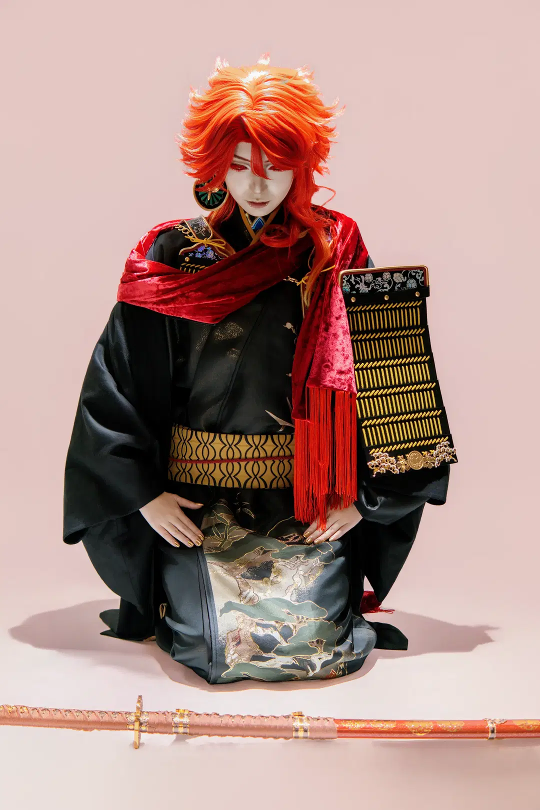 二次元cosplay, 和风cos, 刀剑乱舞, 三郎国宗cos, 黑金和服