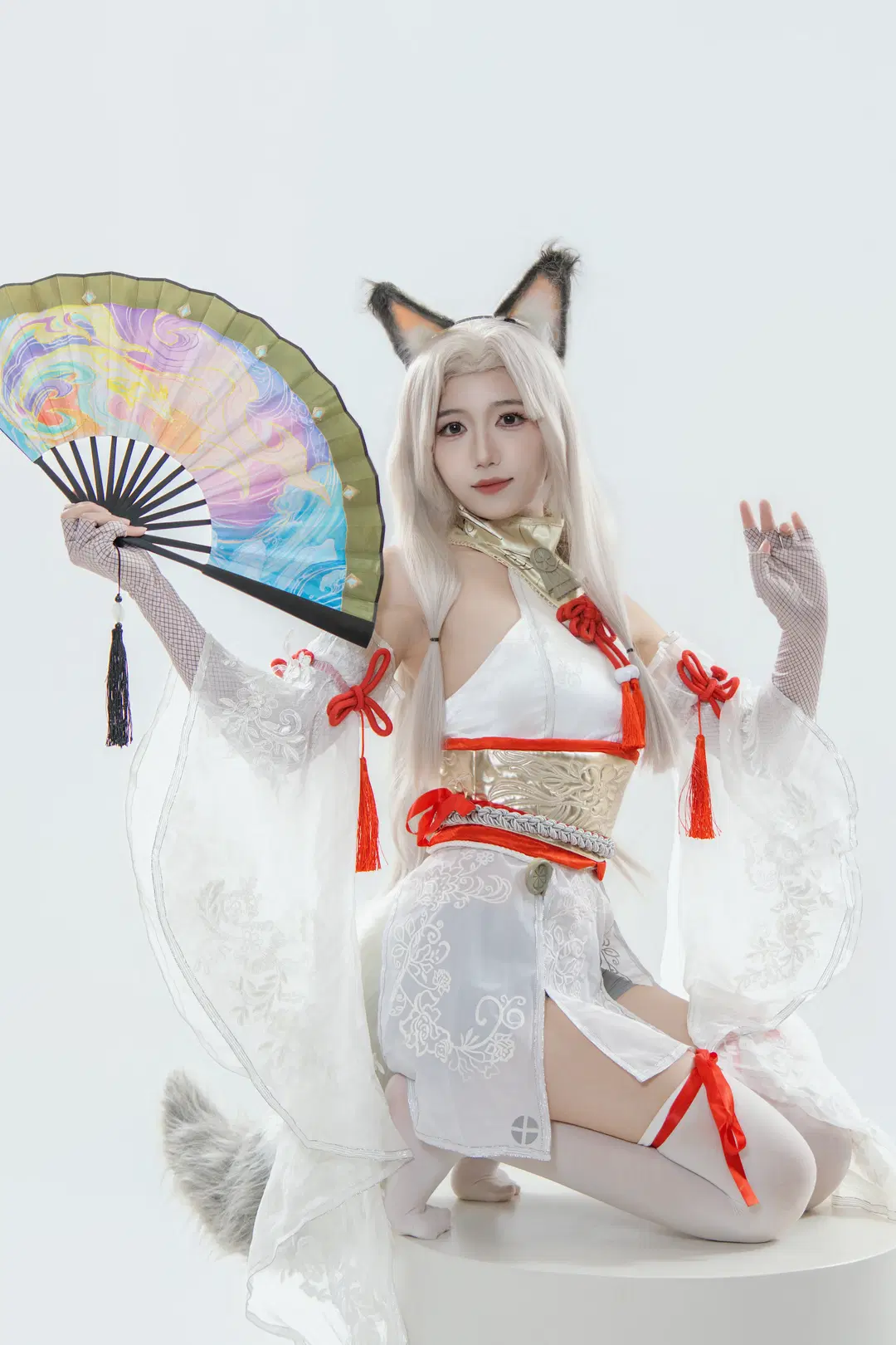 永劫无间, 狐耳少女, 棚拍cos, 土御门胡桃cos, 白丝胡桃