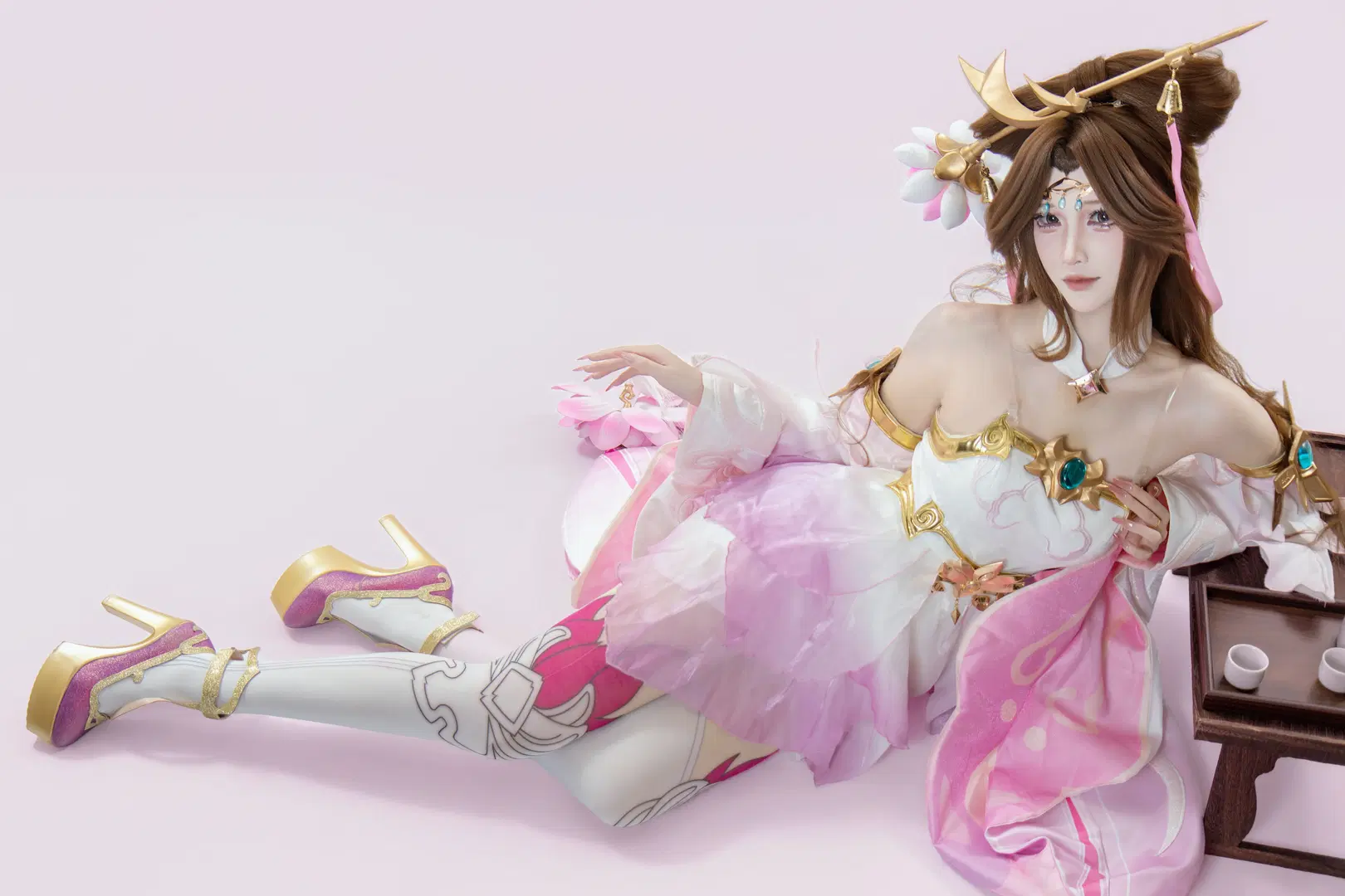Honor of Kings, Diaochan cosplay, Ancient style cosplay, Stockings, Lotus theme cosplay