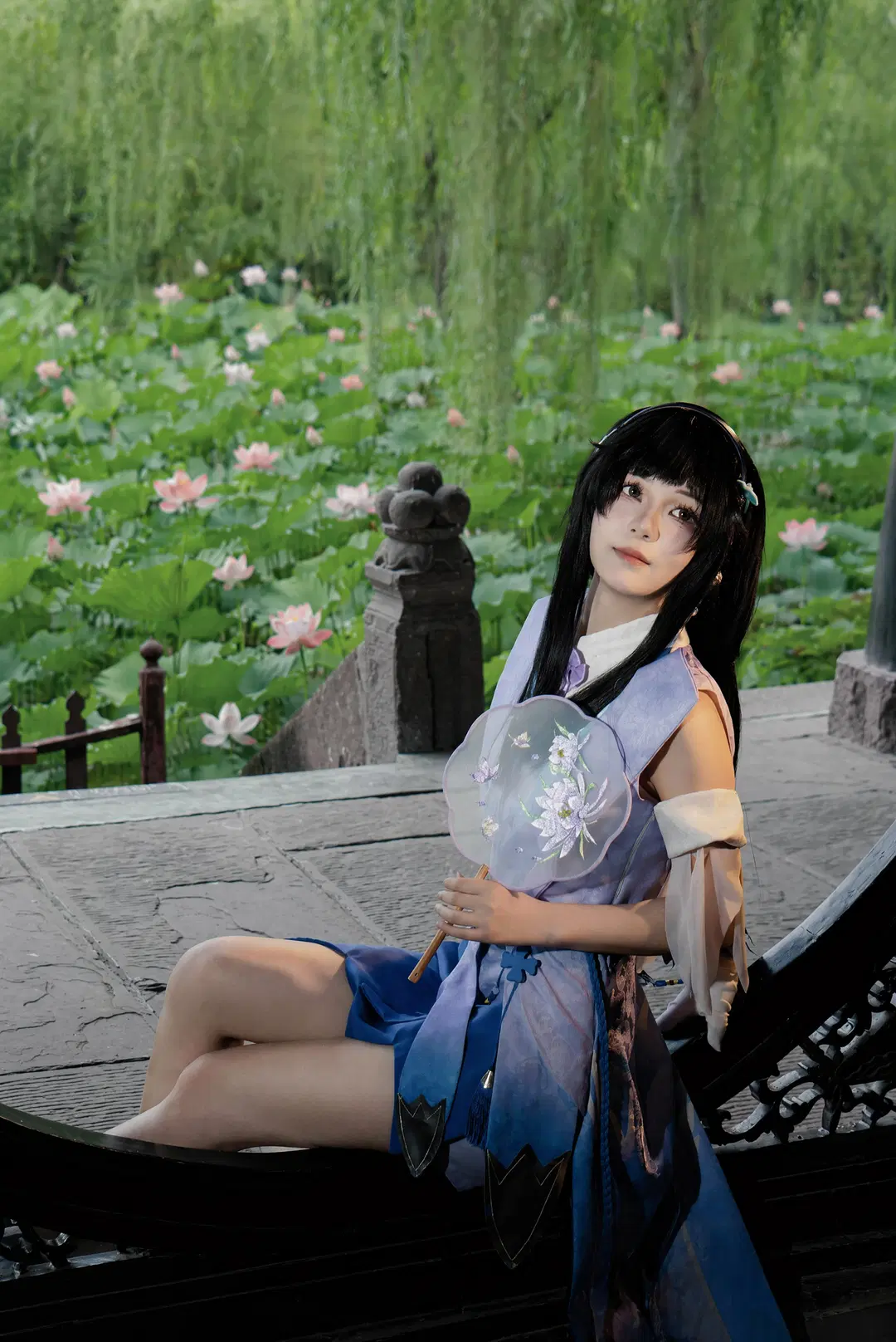 Honor of Kings, Xishi cosplay, Ancient style cosplay, Lotus pond photoshoot, Spirit of Illusion Veil