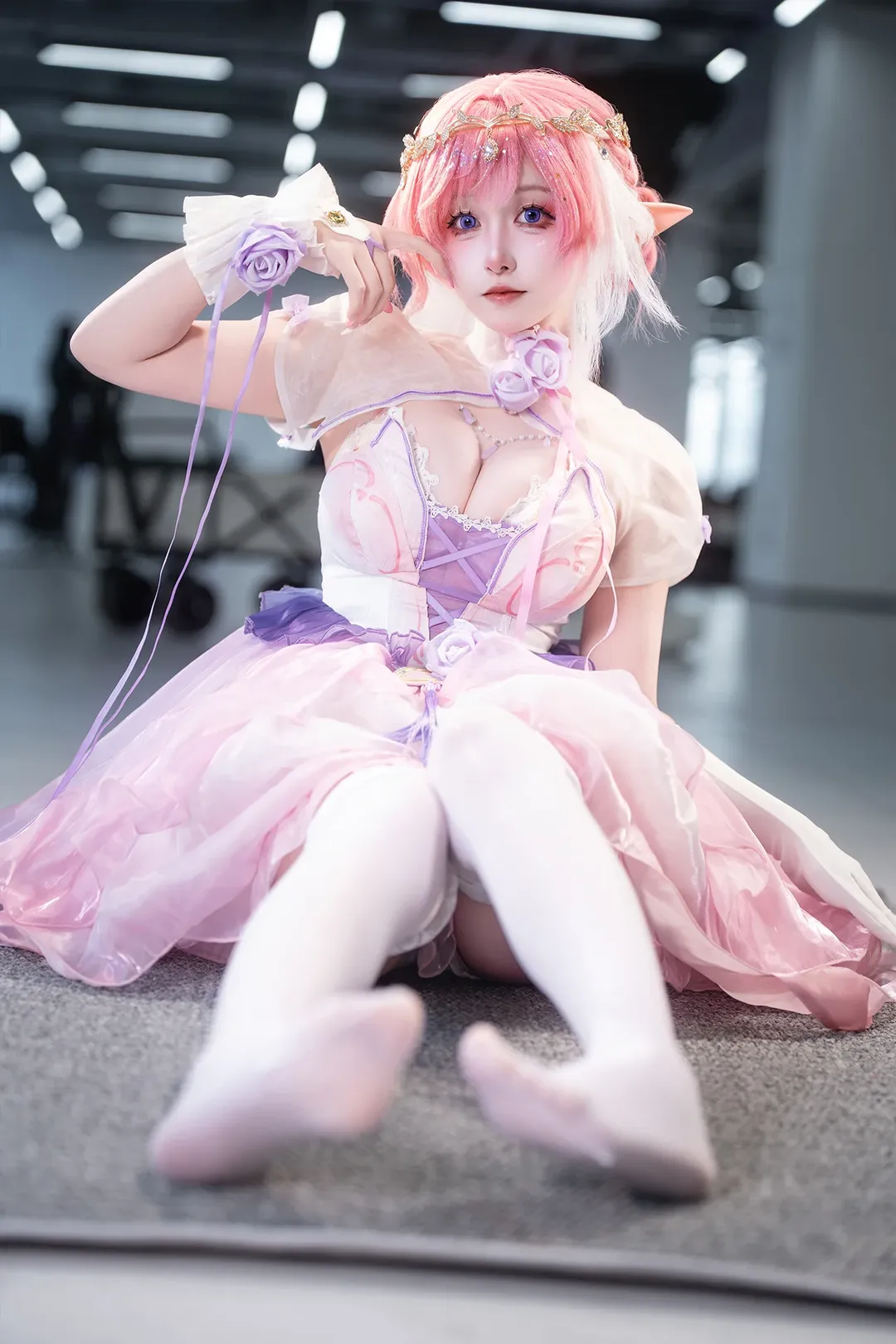 エリシア コスプレ, 崩壊 3rd, 二次元撮影, 人の律者, 白タイツコスプレ - 3枚目
