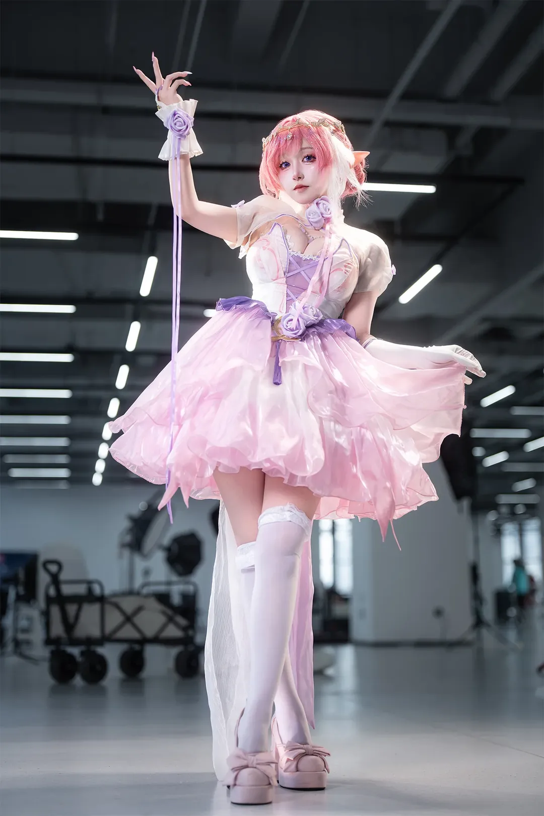 エリシア コスプレ, 崩壊 3rd, 二次元撮影, 人の律者, 白タイツコスプレ - 4枚目