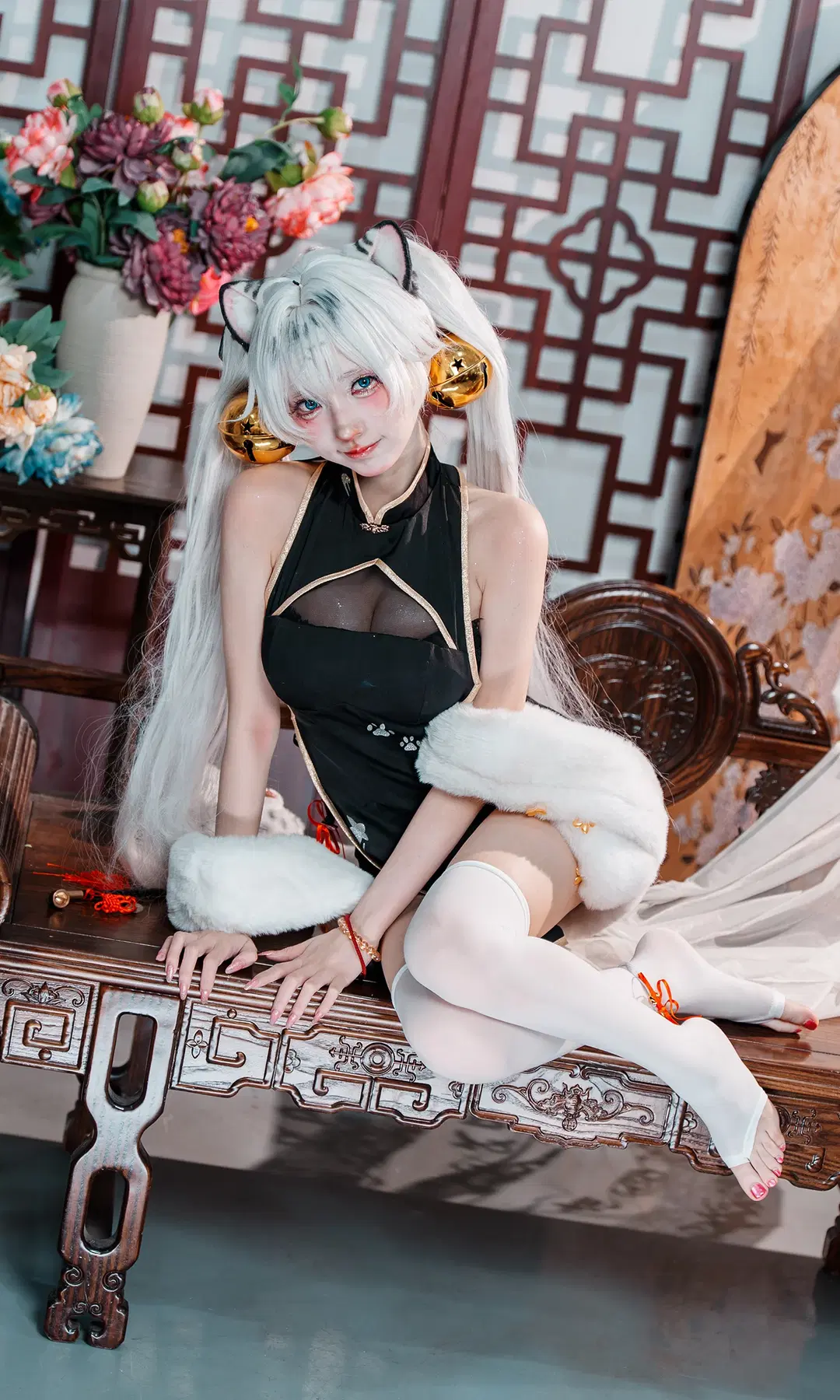 二次元摄影, 漫展返图, 白虎娘cos, 白丝, 改良旗袍