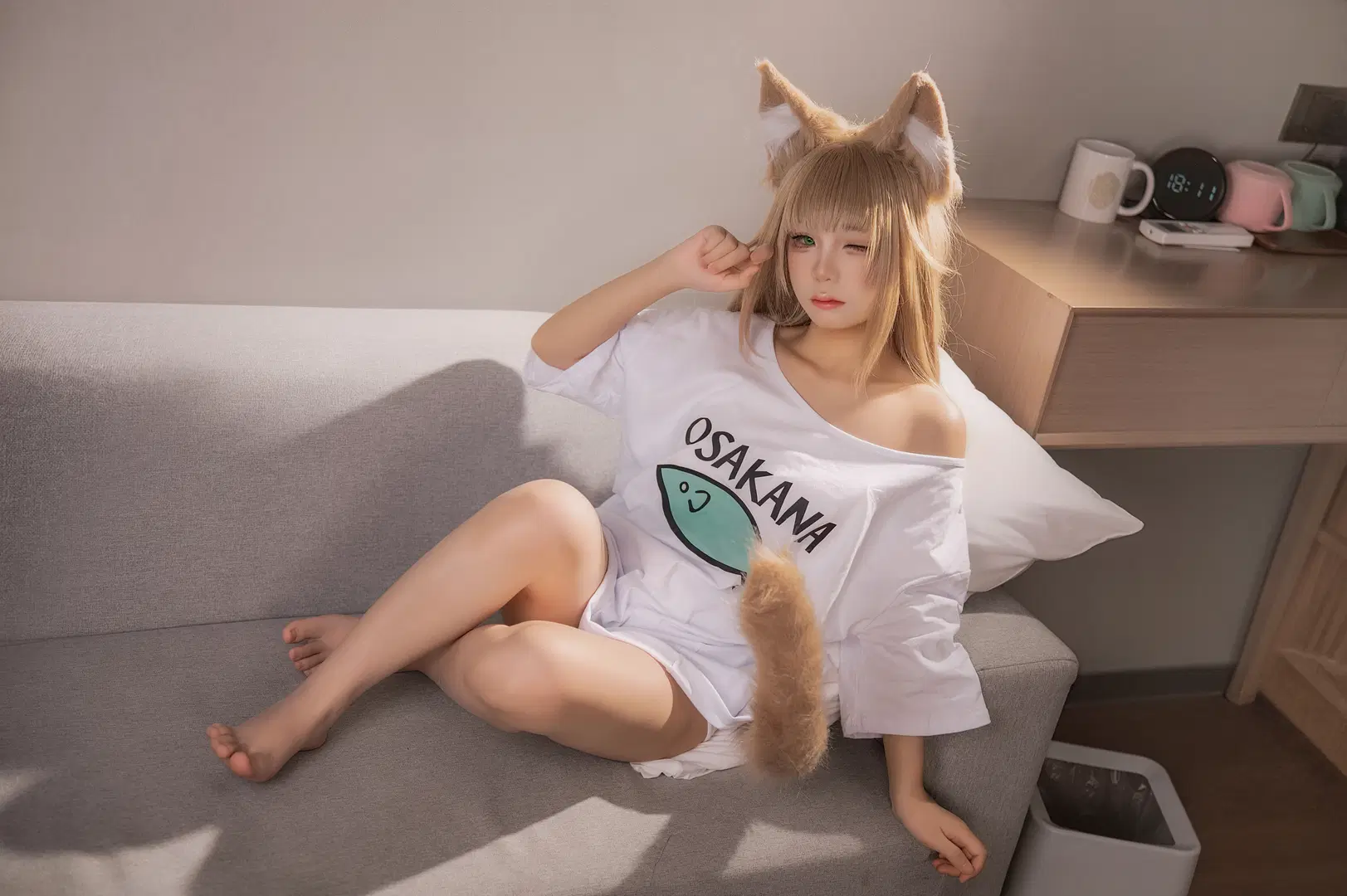 二次元摄影, 黄豆粉cos, 兽耳娘, 猫娘cosplay, 居家写真