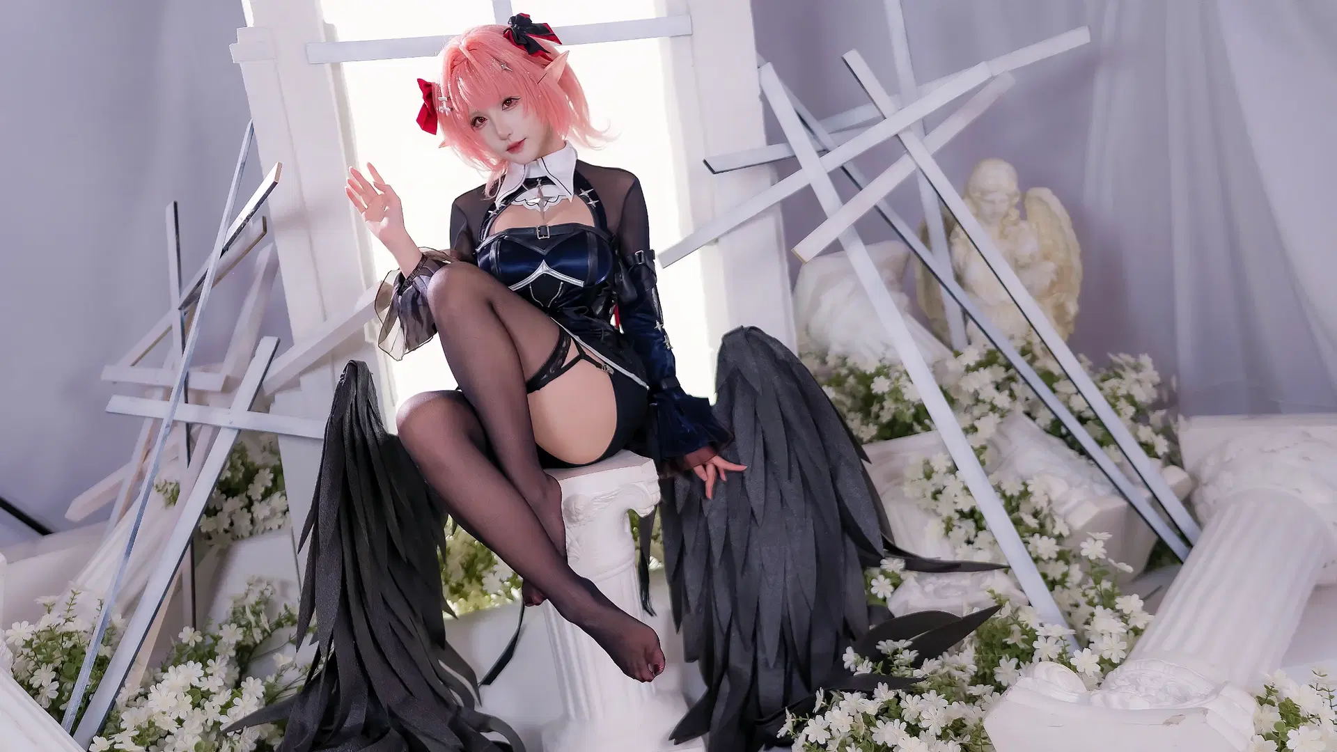 Anime-style photography, Azur Lane, Azur Lane cosplay, Black stockings, Krul cosplay
