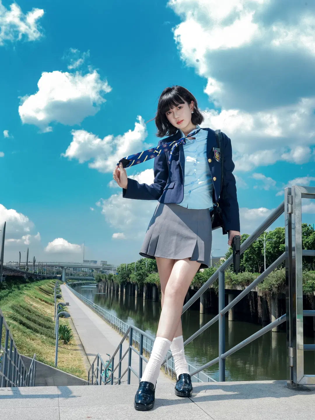 JK制服, 深圳约拍, 白丝袜, 韩系学院风, 铁道风景