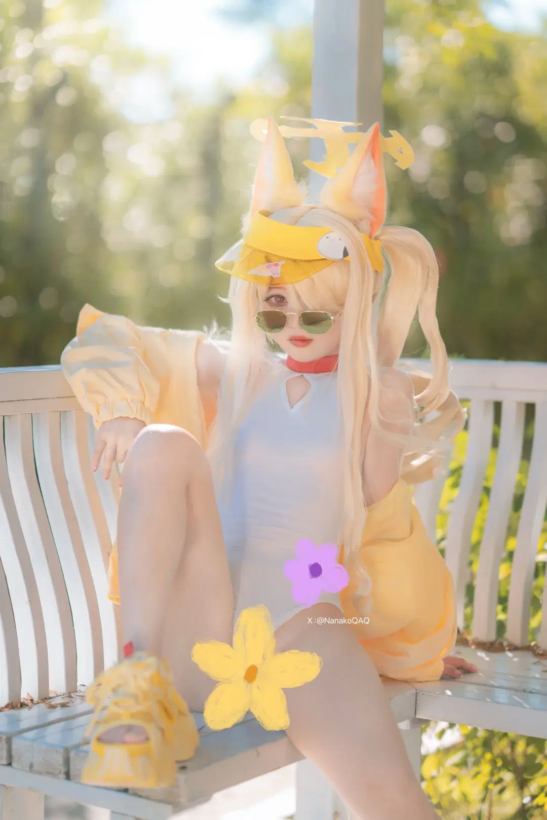 碧蓝档案, 泳装cos, 百合园圣娅cos, 圣娅泳装, 夏日外景写真