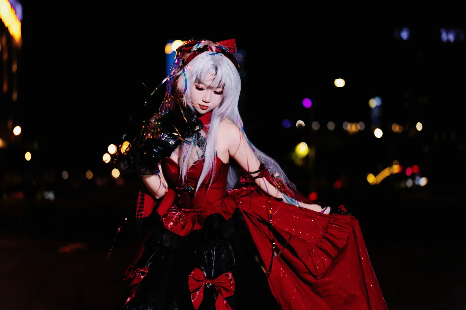 【珂莱塔cos】鸣潮夜色下的红黑华服演绎 - 皮皮桃耶 - 第2张