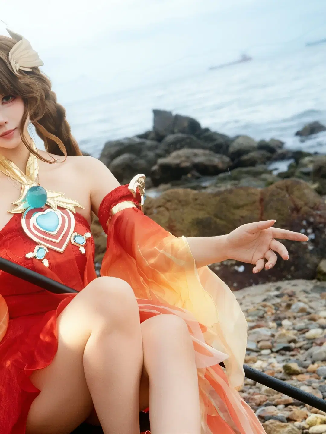 王者荣耀, 大乔cos, cosplay正片, 海边cos, 法杖道具