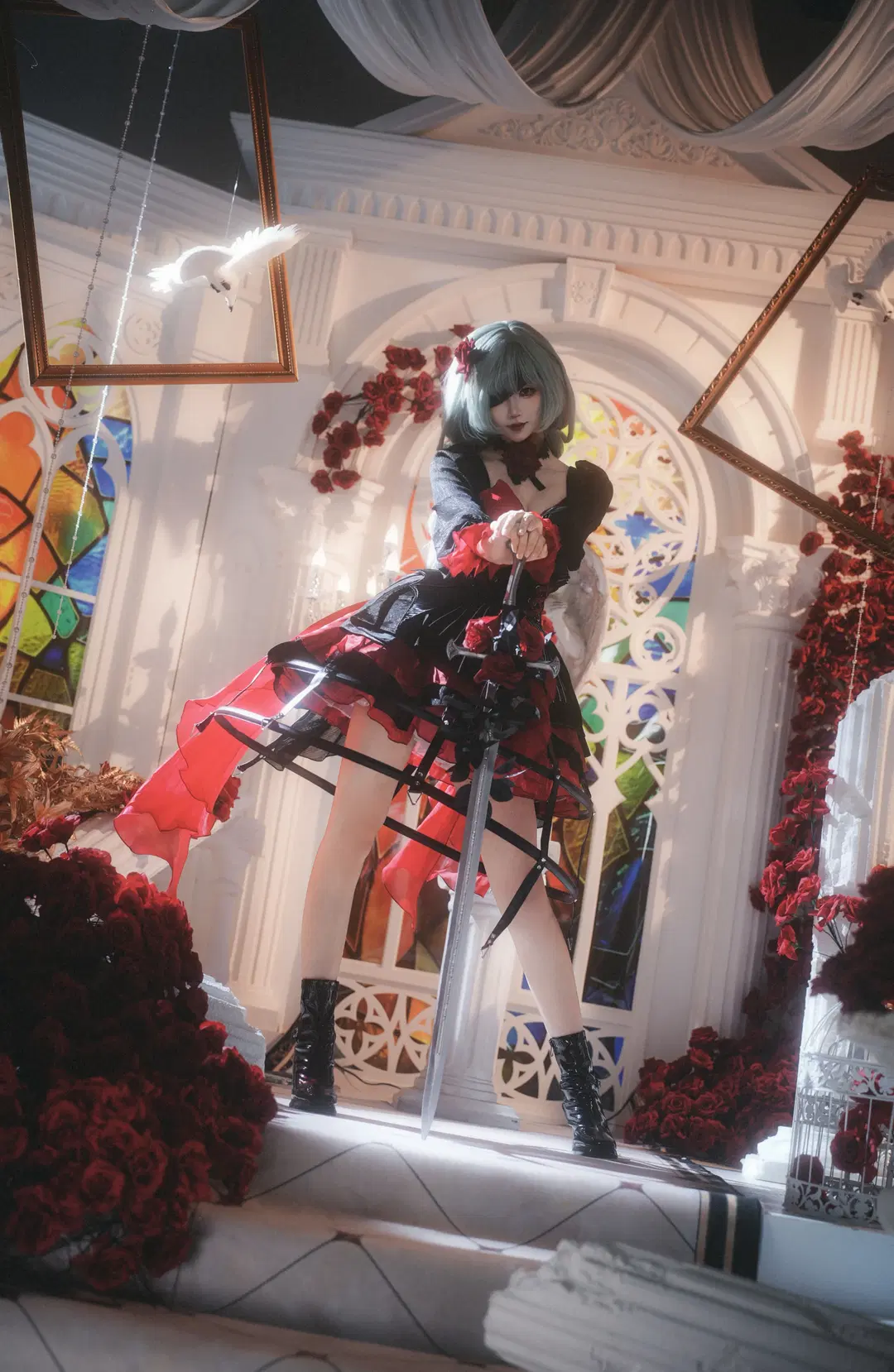 【フローヴァ コスプレ】『鳴潮』ワルツの終章：ダークゴシック風と深紅の薔薇の剣（白ストッキング） - 皮皮桃耶 - 4枚目