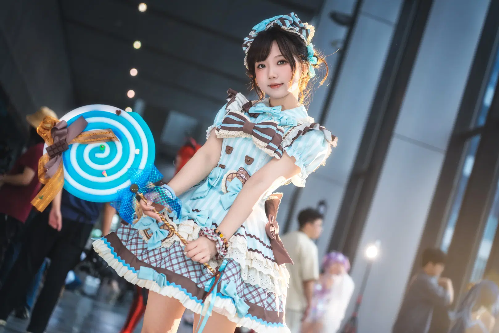 漫展Lolita穿搭存档 蓝棕格纹小熊洋装随拍 - -长生剑 - 第4张