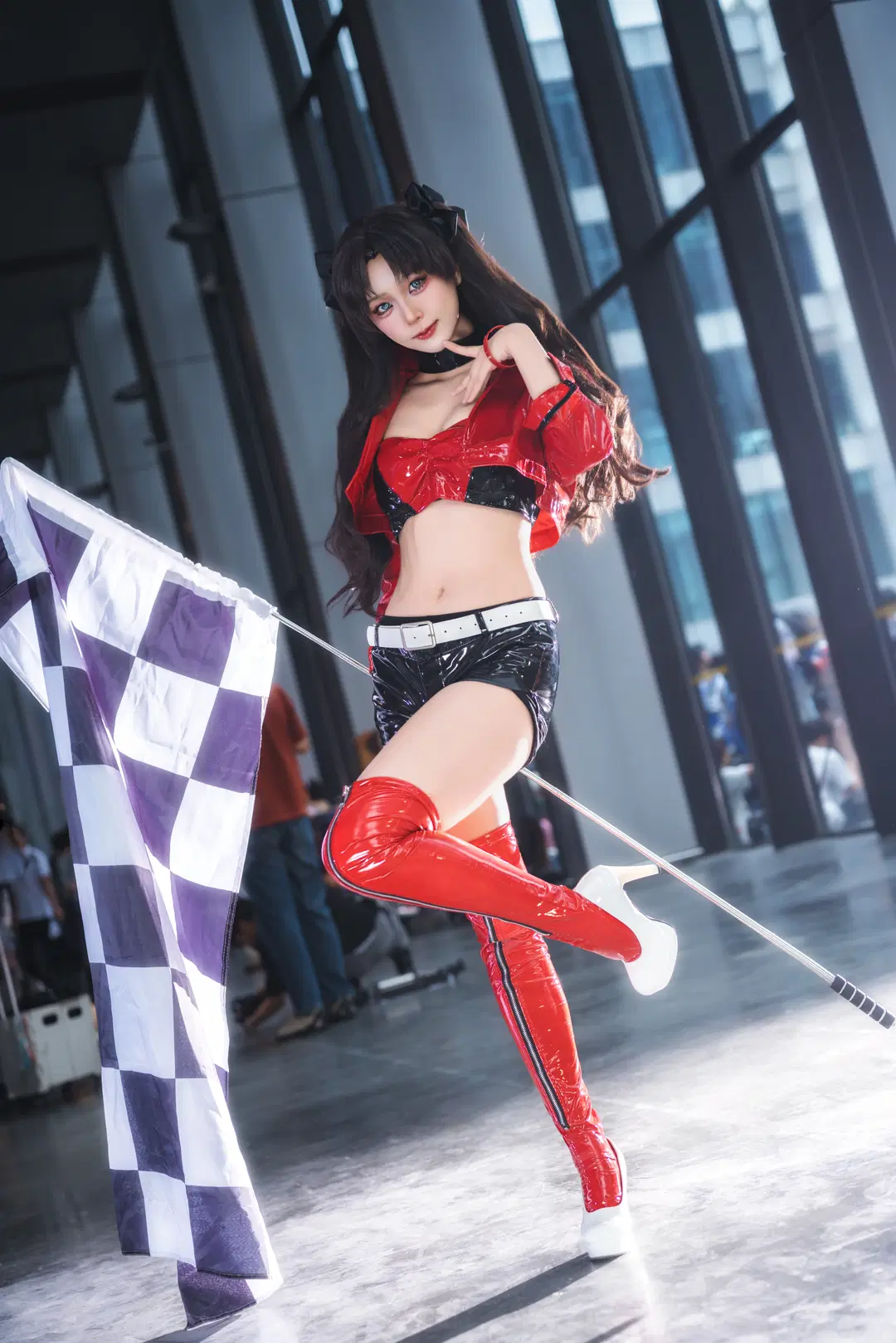 漫展返图, 赛车服, 远坂凛cos, 皮衣cos, 过膝长靴