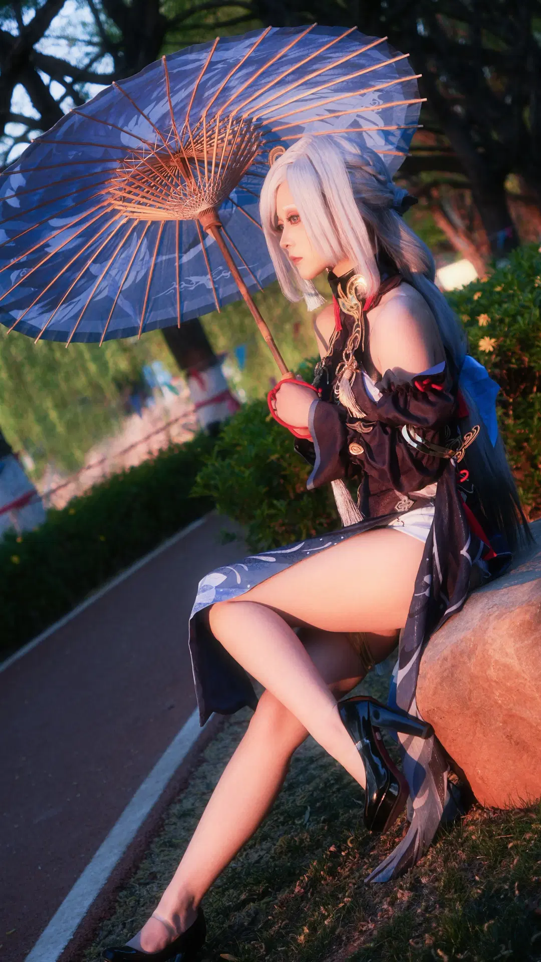 原神, 屋外写真, 申鶴 コスプレ, 冷花幽露, ストッキング コスプレ