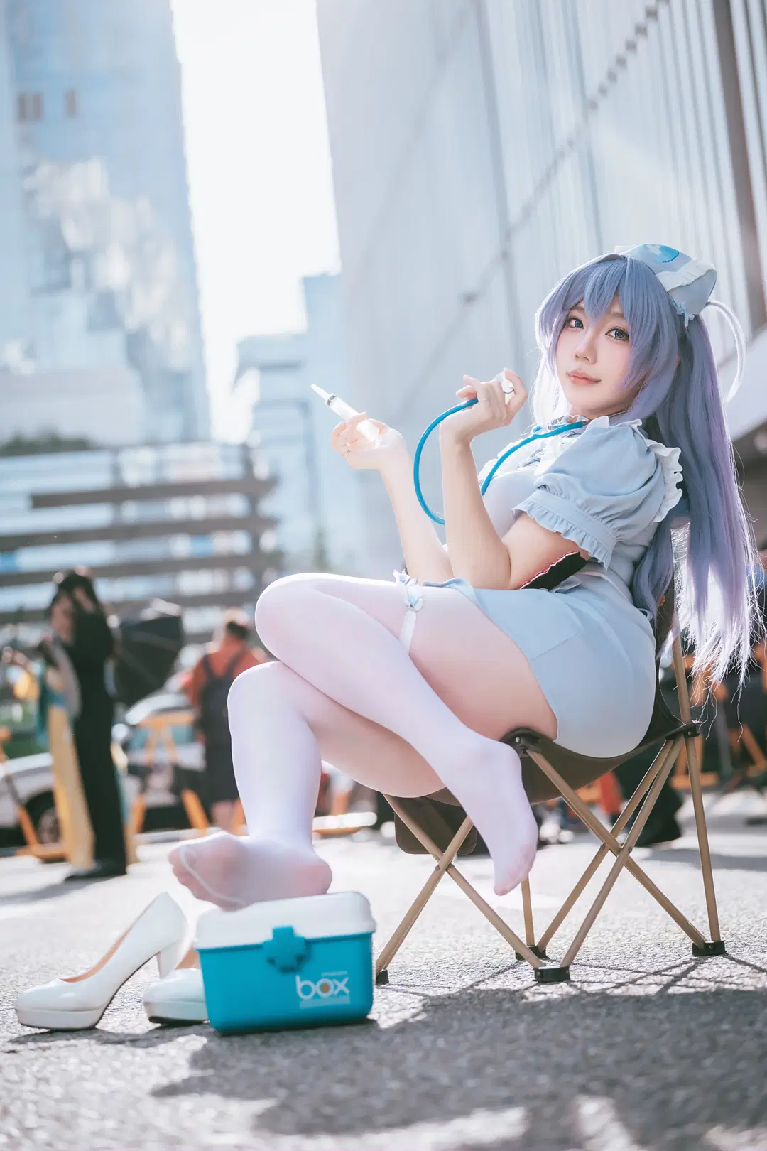 Azur Lane, Convention photos, White stockings, New Jersey cosplay, Nurse cosplay