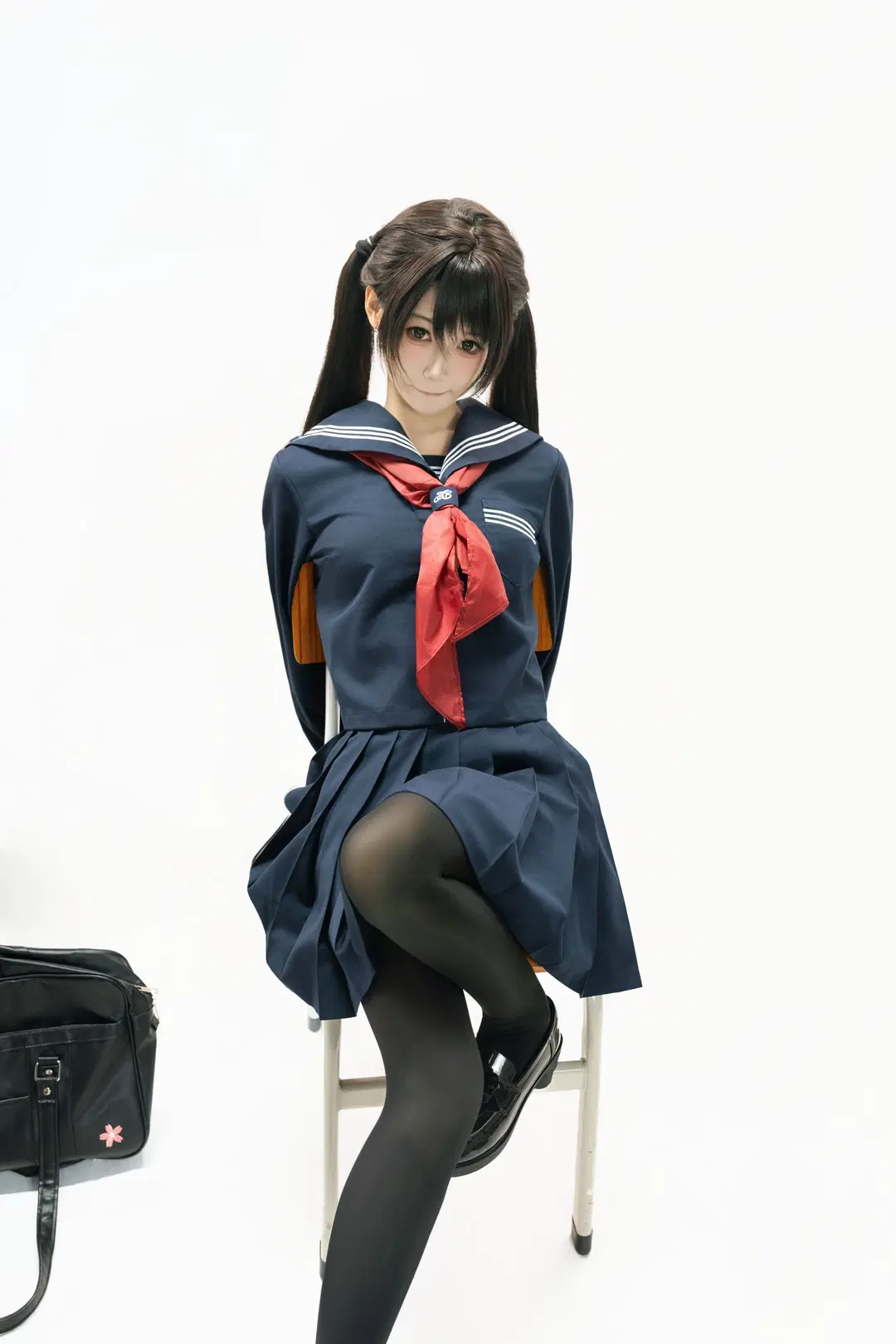 白棚拍摄, 黑丝, jk制服, 双马尾, 日系写真
