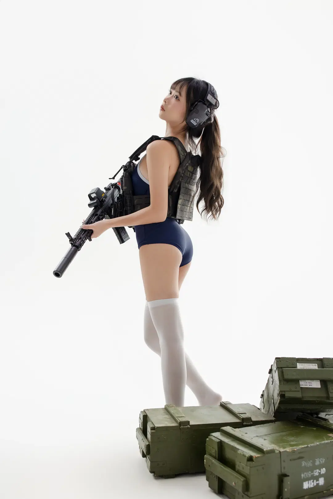 cosplay日常, 战术风摄影, 白丝袜, 死库水穿搭, 武装娘cos