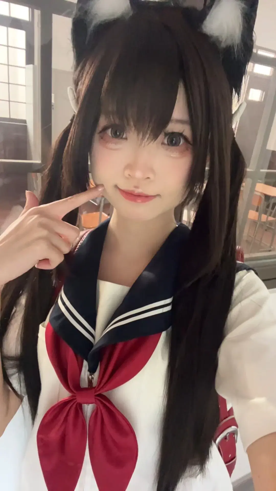 JK制服, 双马尾, 猫娘cos, 萌系少女, 日系妆容