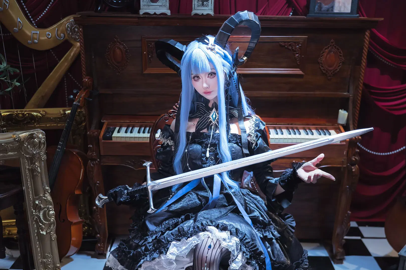 Sakiko Toyokawa cosplay, Arknights, Gothic Lolita, Stockings, Mujika